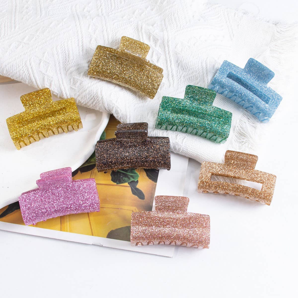 Cwaha1437_Glitter Powder Rectangle Gentle Hair Claw Clip