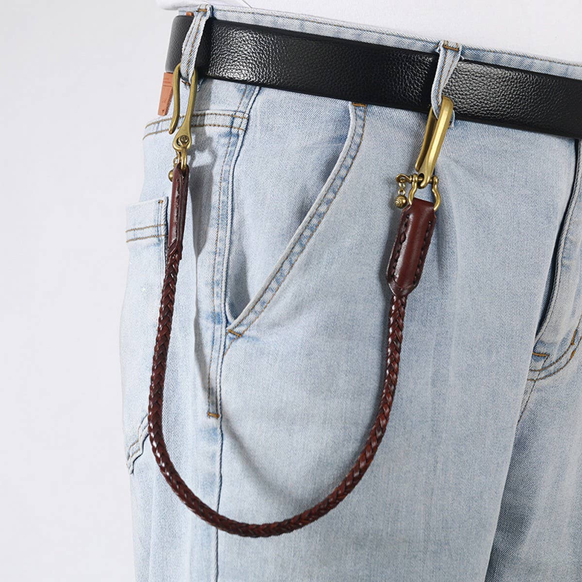 HAND WOVEN VINTAGE LEATHER TROUSER CHAIN_CWMM4825
