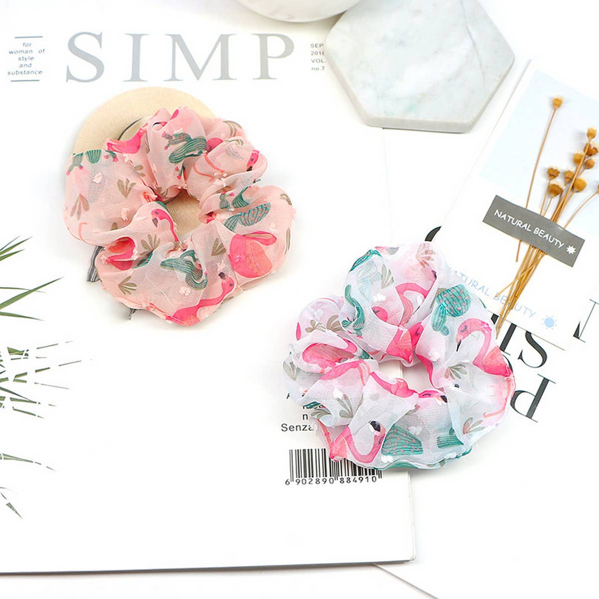 NEW FLAMINGO MESH HAIR TIE_CWAHA1018