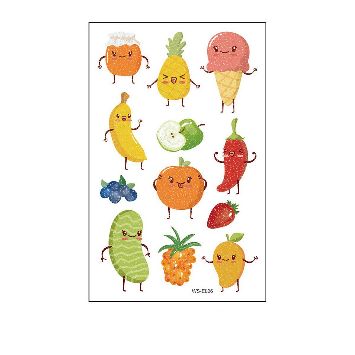 Waterproof Kids Sparkle Fruit Veggie Tattoos_Cwmm8258