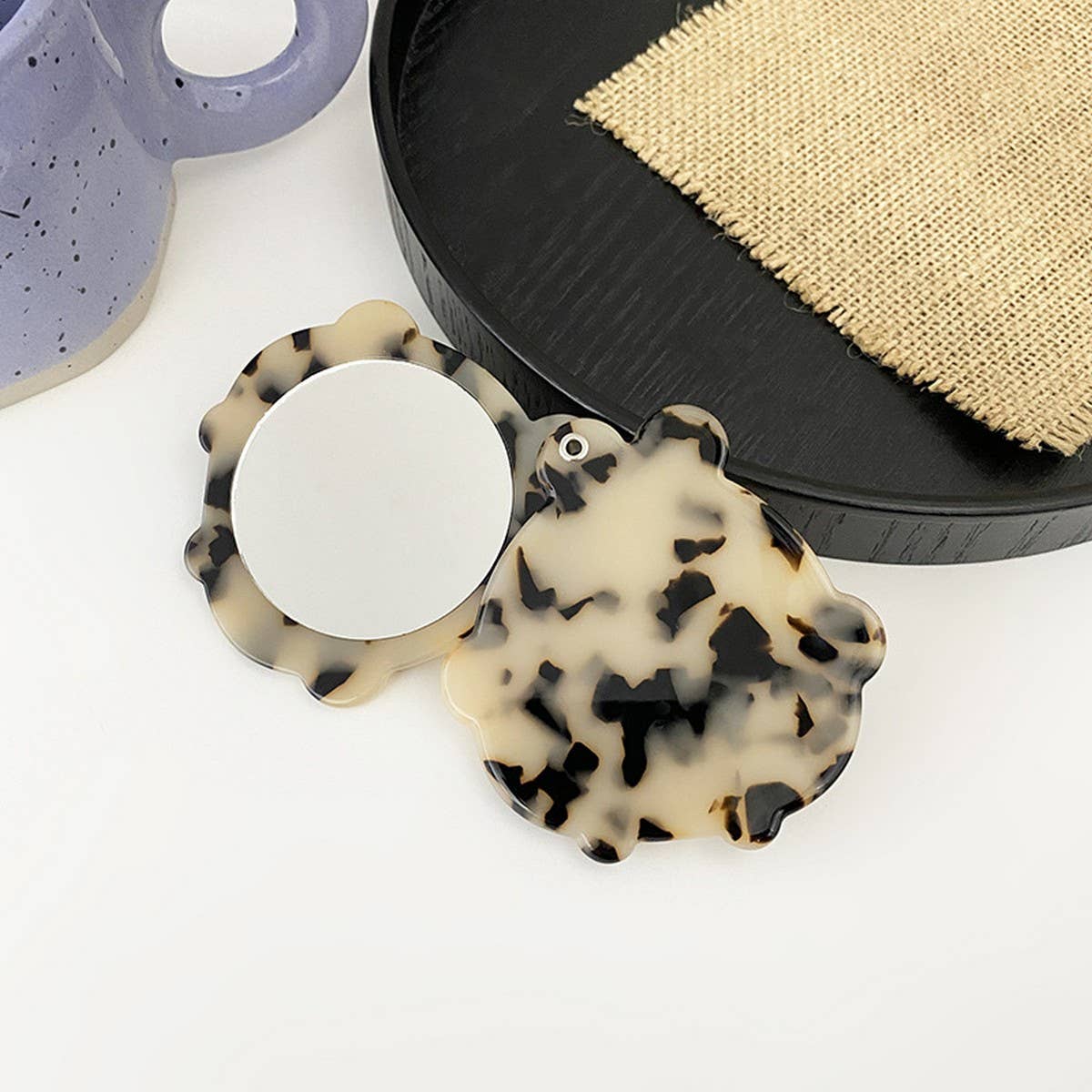 Vintage Acetate Geometric Compact Makeup Mirror_Cwmm6396