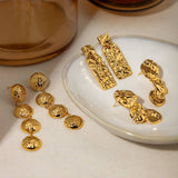 18K GOLD STAINLESS STEEL HAMMERED DROP EARRINGS_CWASC1645