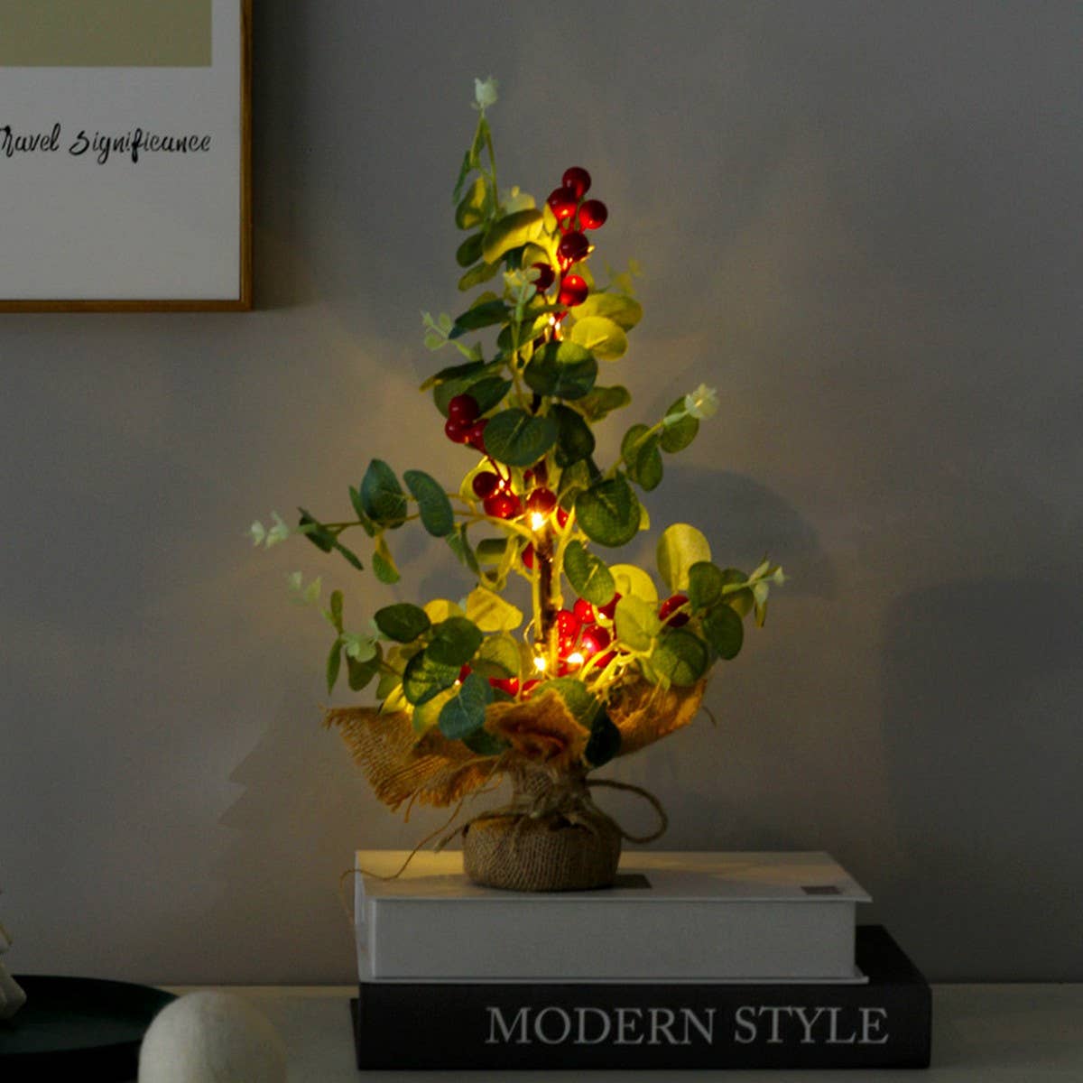 40CM LIT EUCALYPTUS RED BERRY CHRISTMAS TREE_CWAJE05408