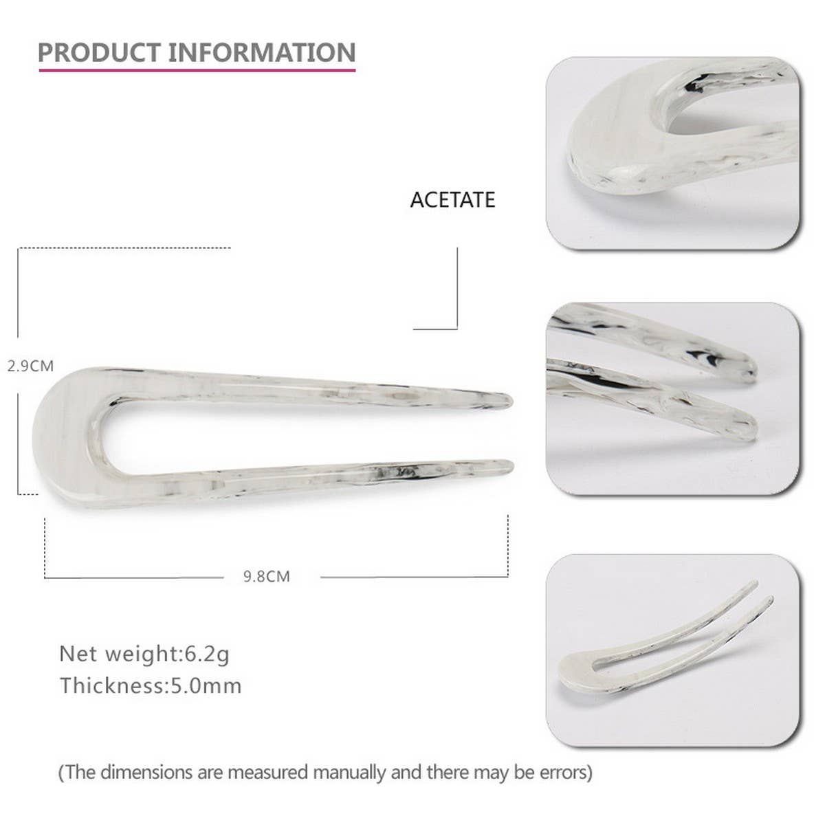 ACETATE SHEET 5MM THICK PLATE U SHAPE HAIRPIN_CWAHA4223