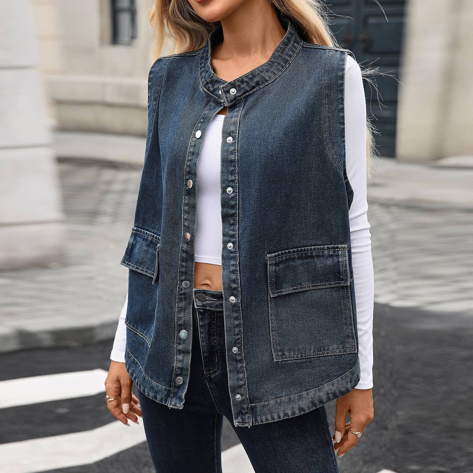 Washed Casual Loose Denim Vest Jacket