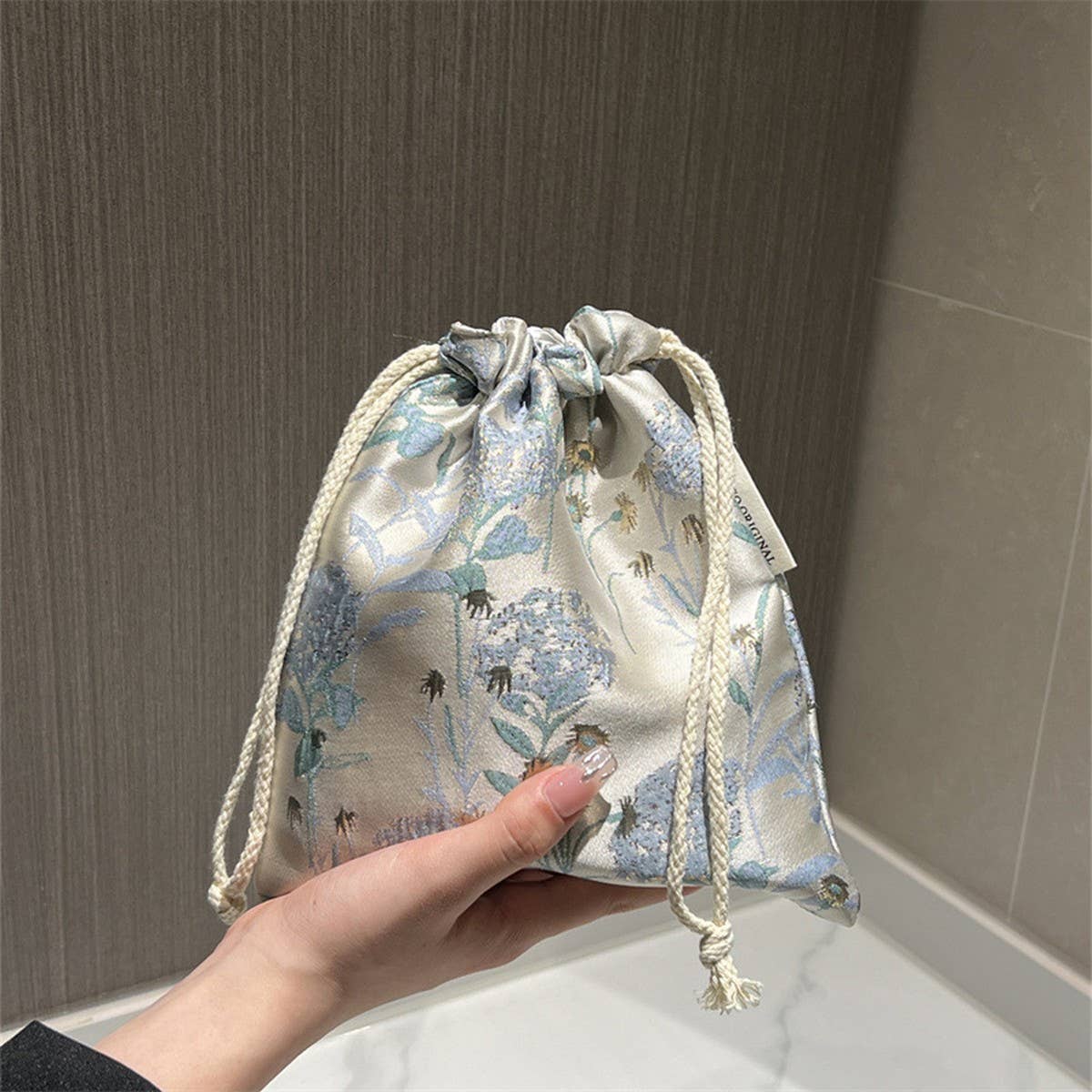 Drawstring Floral Makeup Bag Travel Storage Pouch_Cuab00720