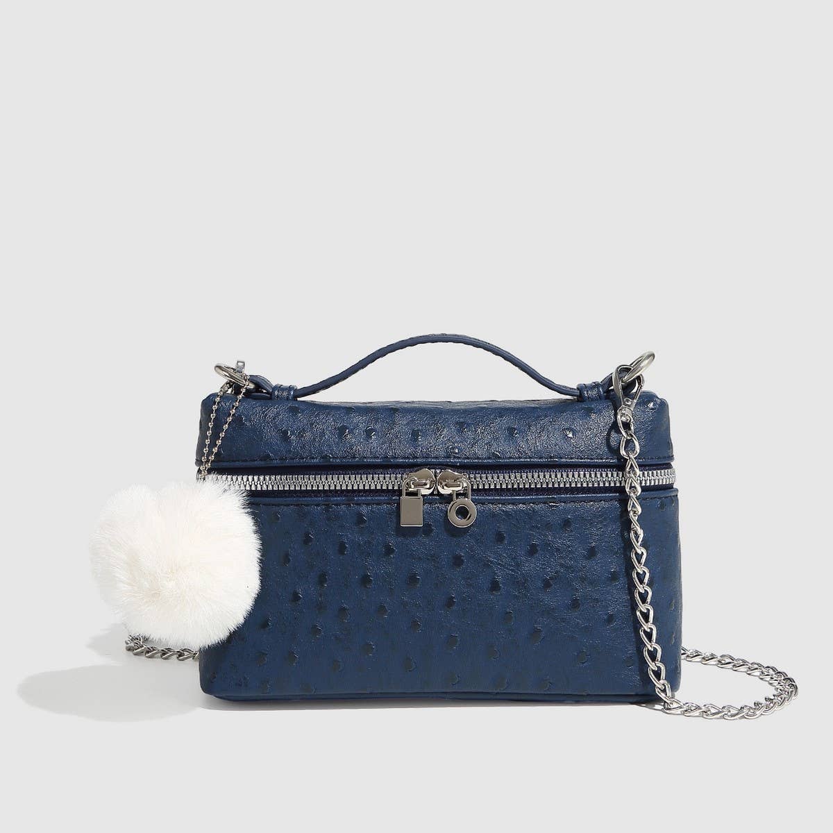 CHIC OSTRICH GRAIN CHAIN SHOULDER VANITY BAG_CWAB5722