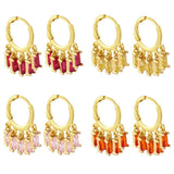 RECTANGULAR COLORED ZIRCON TASSEL EARRINGS_CWAJE1006