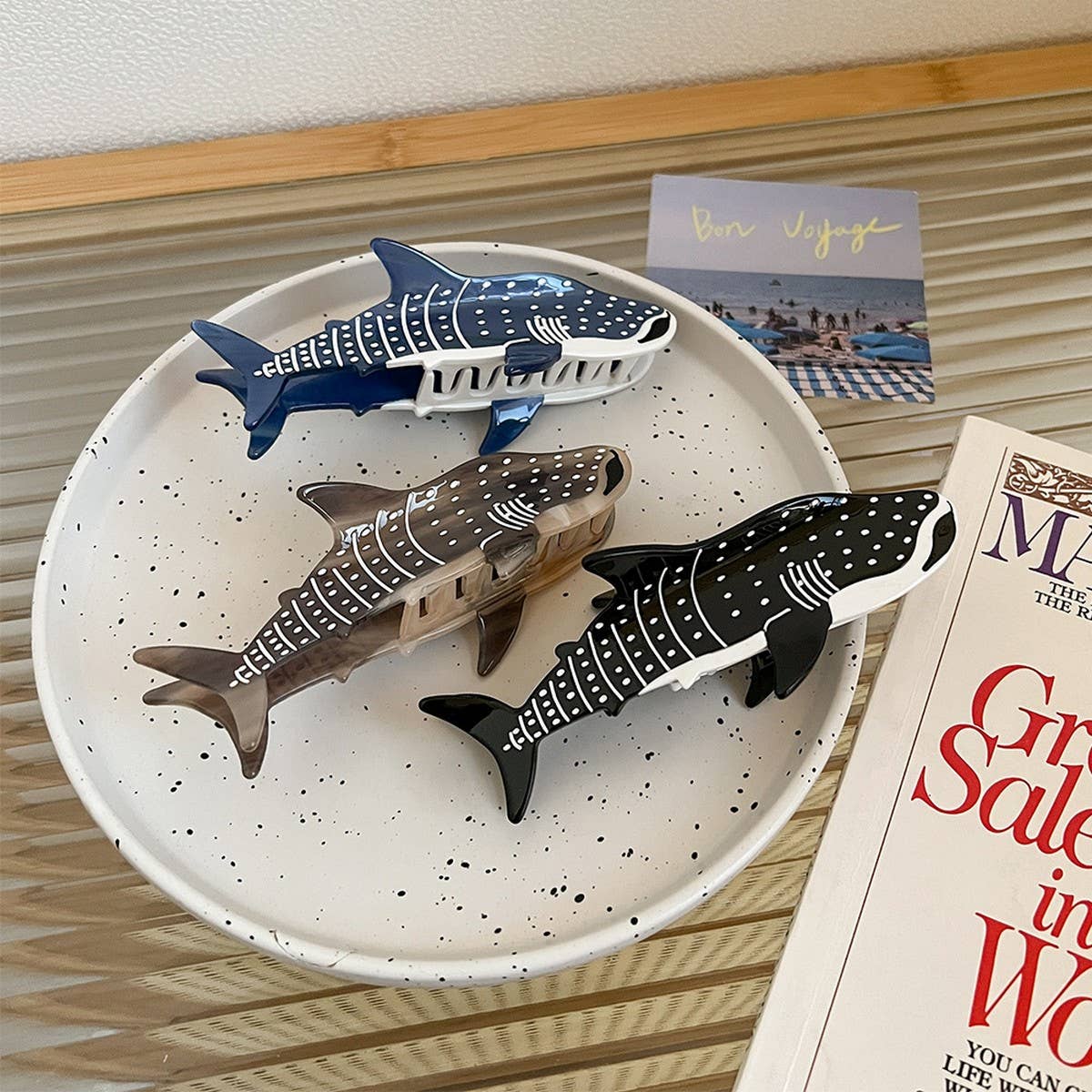 OCEAN ANIMAL ACETATE CLAW CLIP SHARK WHALE_CWAHA5703