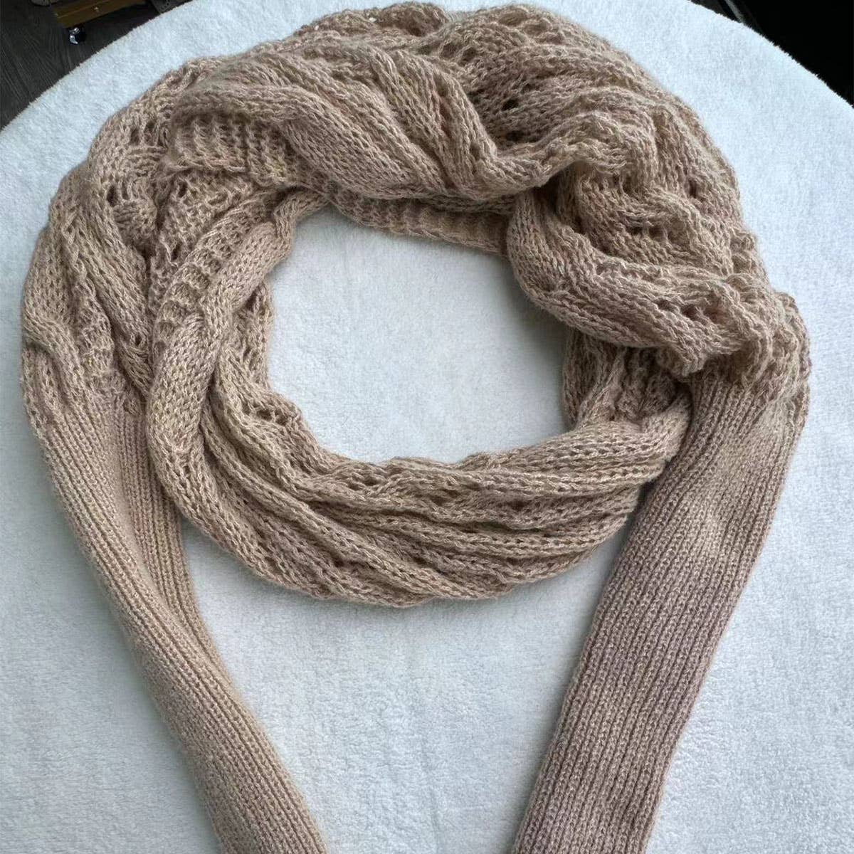 CABLE KNIT INFINITY SCARF WITH SLEEVES FOR FALL _CWASC1537
