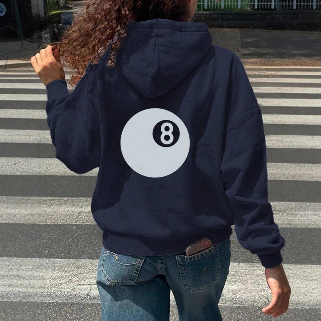 Womens Casual Drawstring Hoodie With Billiard Print