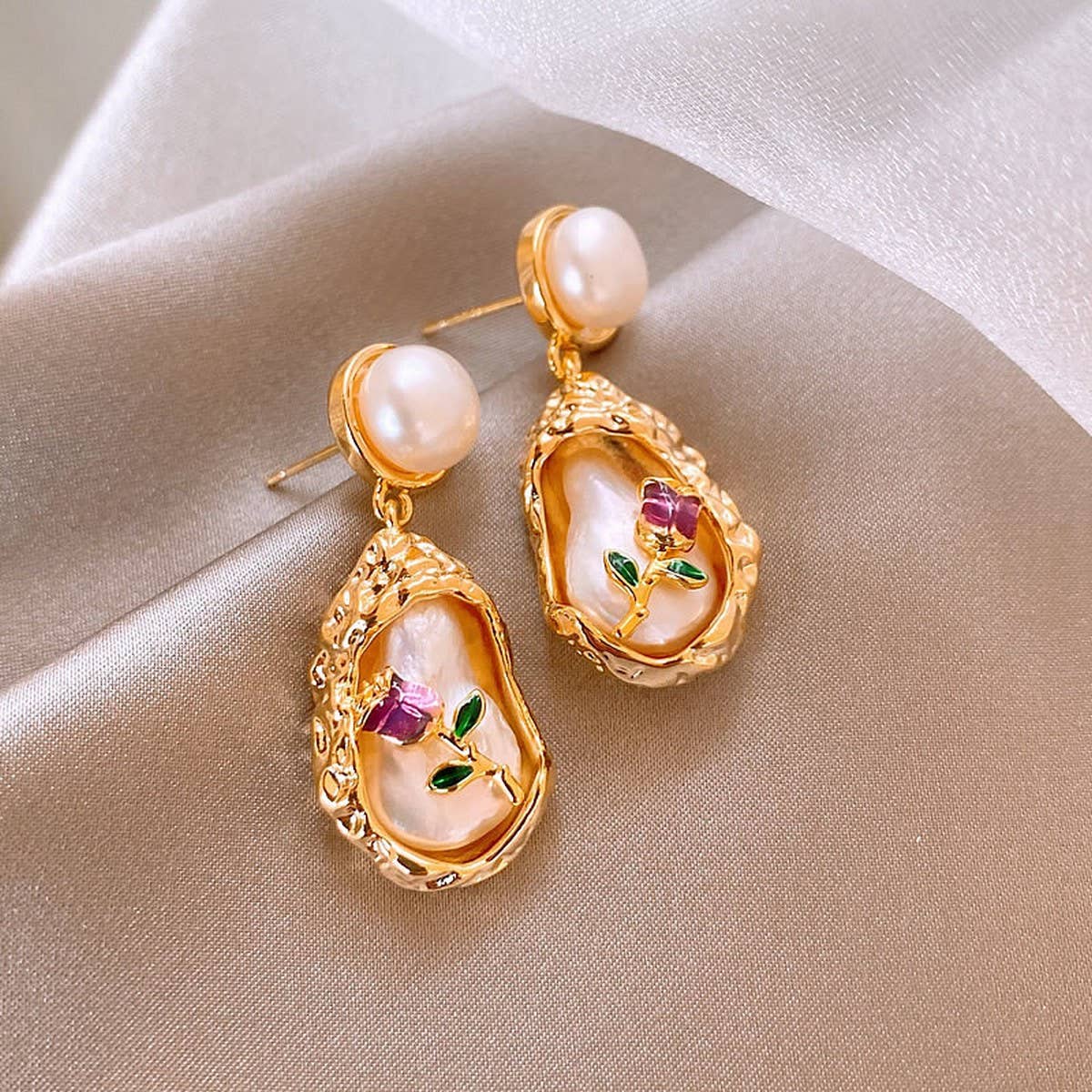 Vintage Bouquet Pearl Personalized Earrings