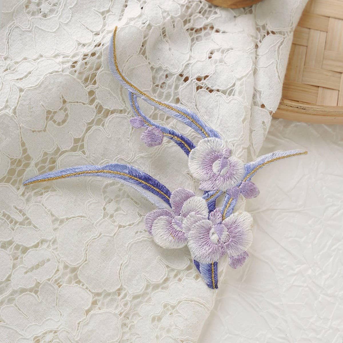 ORCHID EMBROIDERED IRON ON PATCH FOR FABRIC REPAIR_CWMM5918