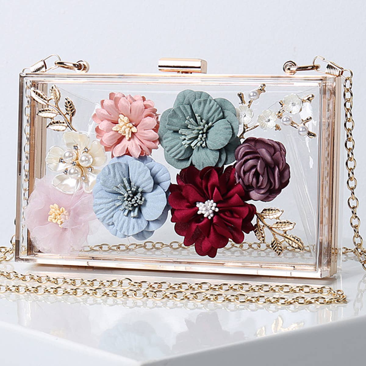 Women Flowers Decorate Chain Strap Evening Bag_Cwab0658