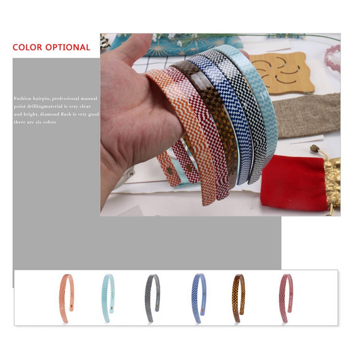 ACETATE CHECKERBOARD HEADBAND HAIRPIN_CWAHA4382