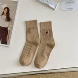 EMBROIDERED MID CALF VERTICAL KNITTED PILE SOCKS_CWMS0944