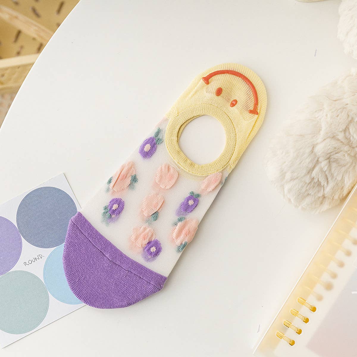 Women Floral Thin Breathable Shallow Socks_Cwms0433