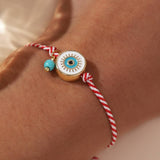 White Eyes Turquoise Red And White Rope Bracelet_Cwmm3797