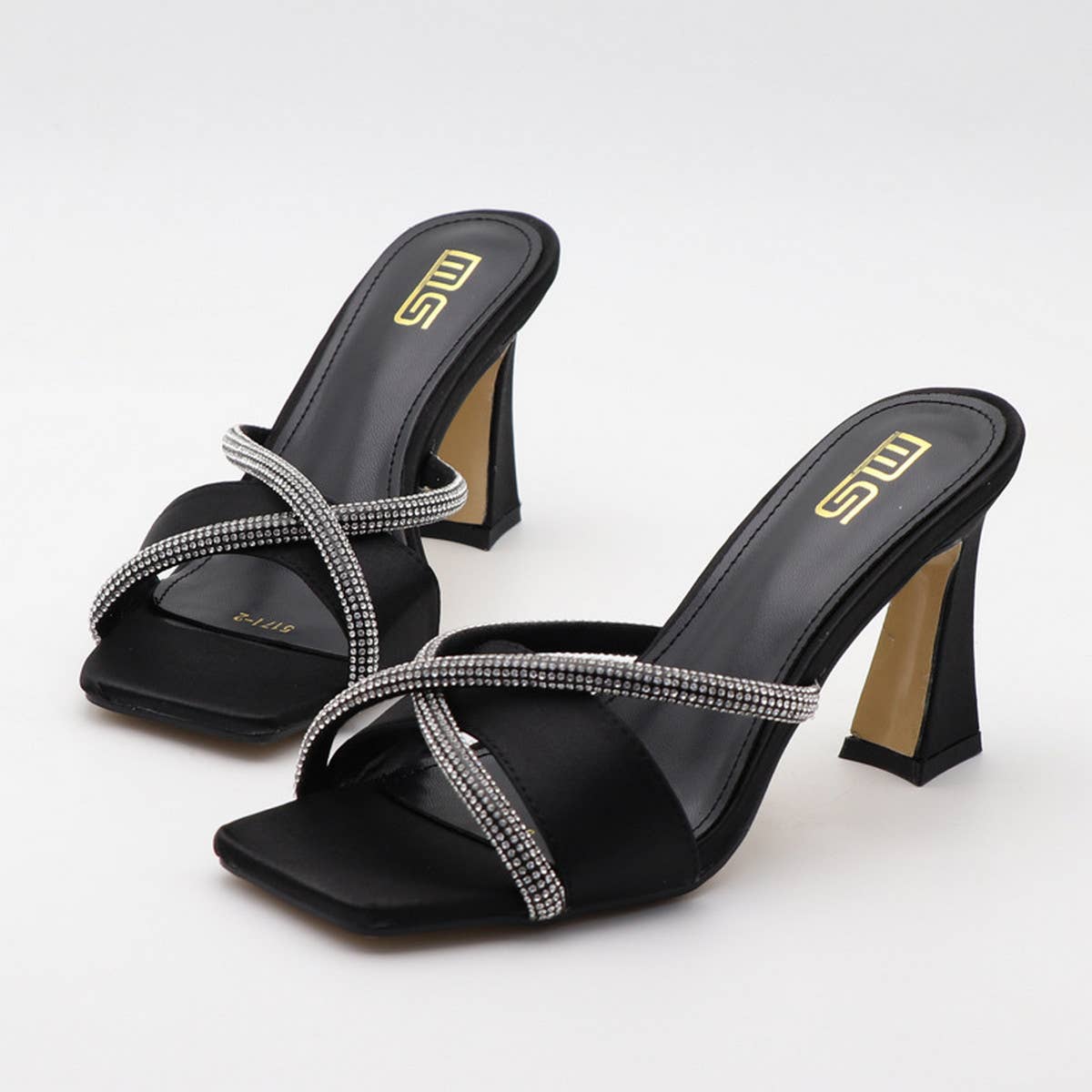 SIMPLE SQUARE TOE RHINESTONE HIGH HEEL SANDALS_CWSHS0566