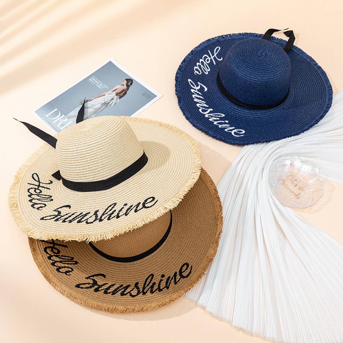 SMALL FRESH LARGE BRIM SUMMER BOW STRAW HAT_CWAH3479