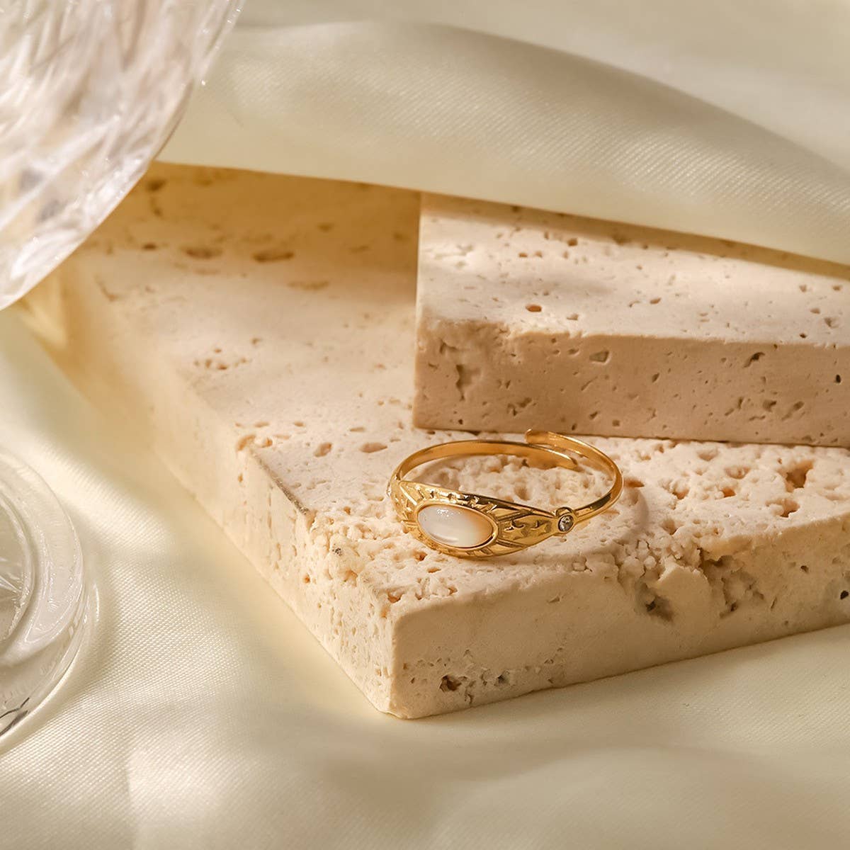 14K GOLD STAINLESS STEEL SET ZIRCON STAR OPEN RING_CWAJE1223