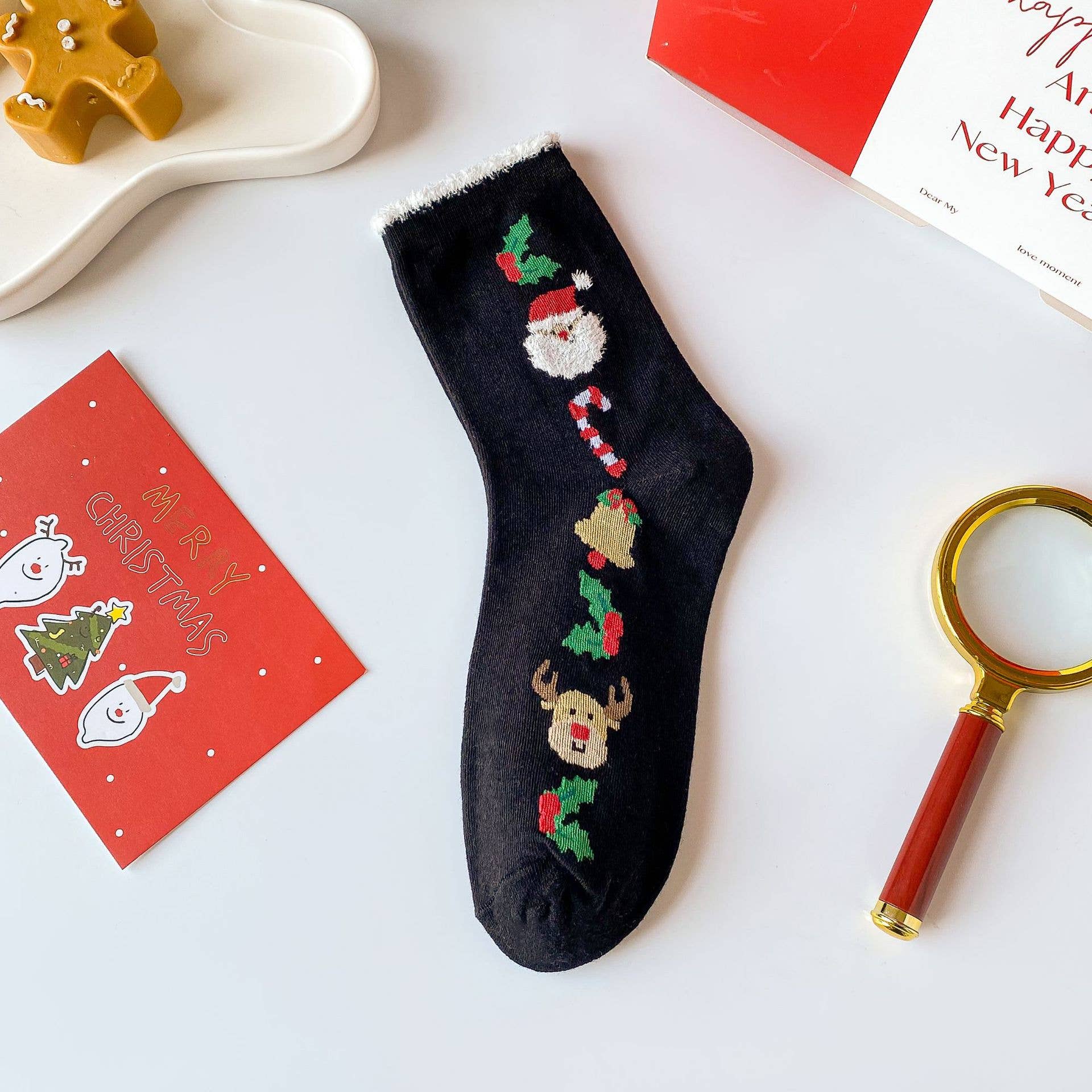 SANTA CLAUS ELK PATTERN CREW SOCKS FOR CHRISTMAS_CWMS0904