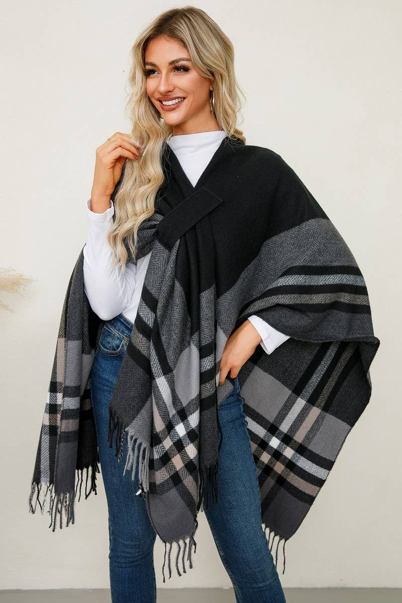 Cwoco0949_Shawl Scarf Faux Cashmere Knitted Cape Coat