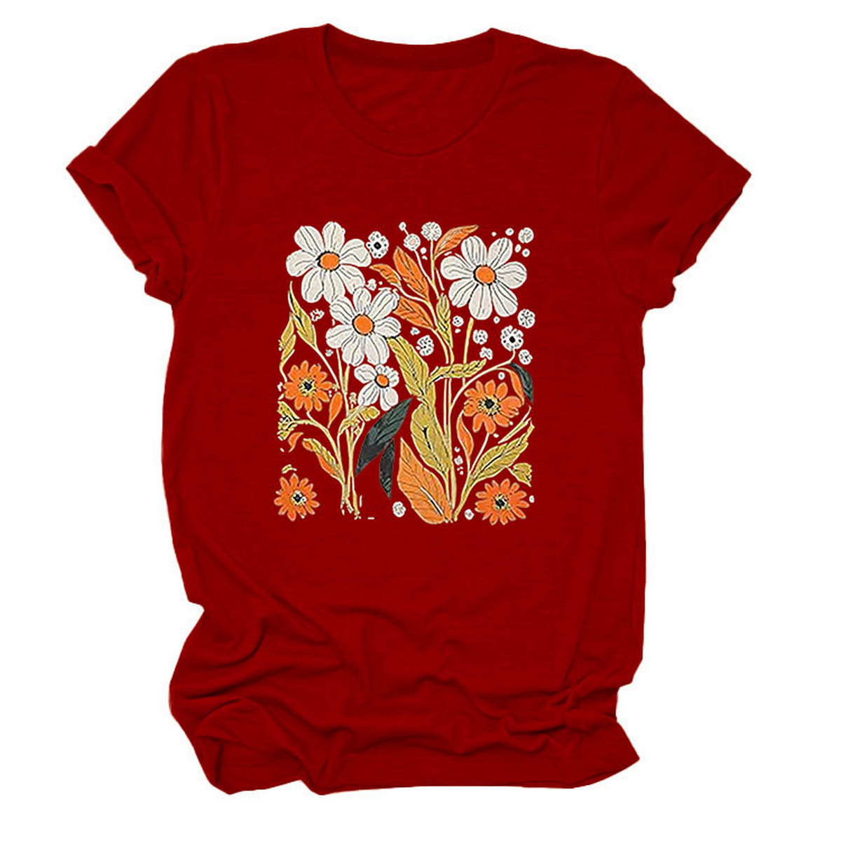 Women Summer Tee ??Flor Casual Round Neck_Cwtts1500