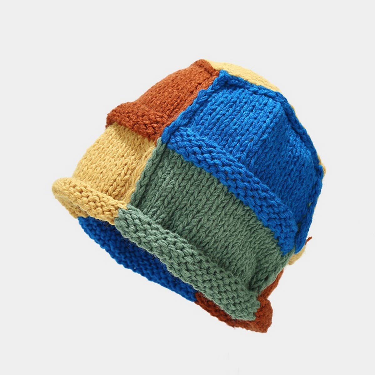 Cwah3169_Warm Hand-Knitted Hat With Curled Brim