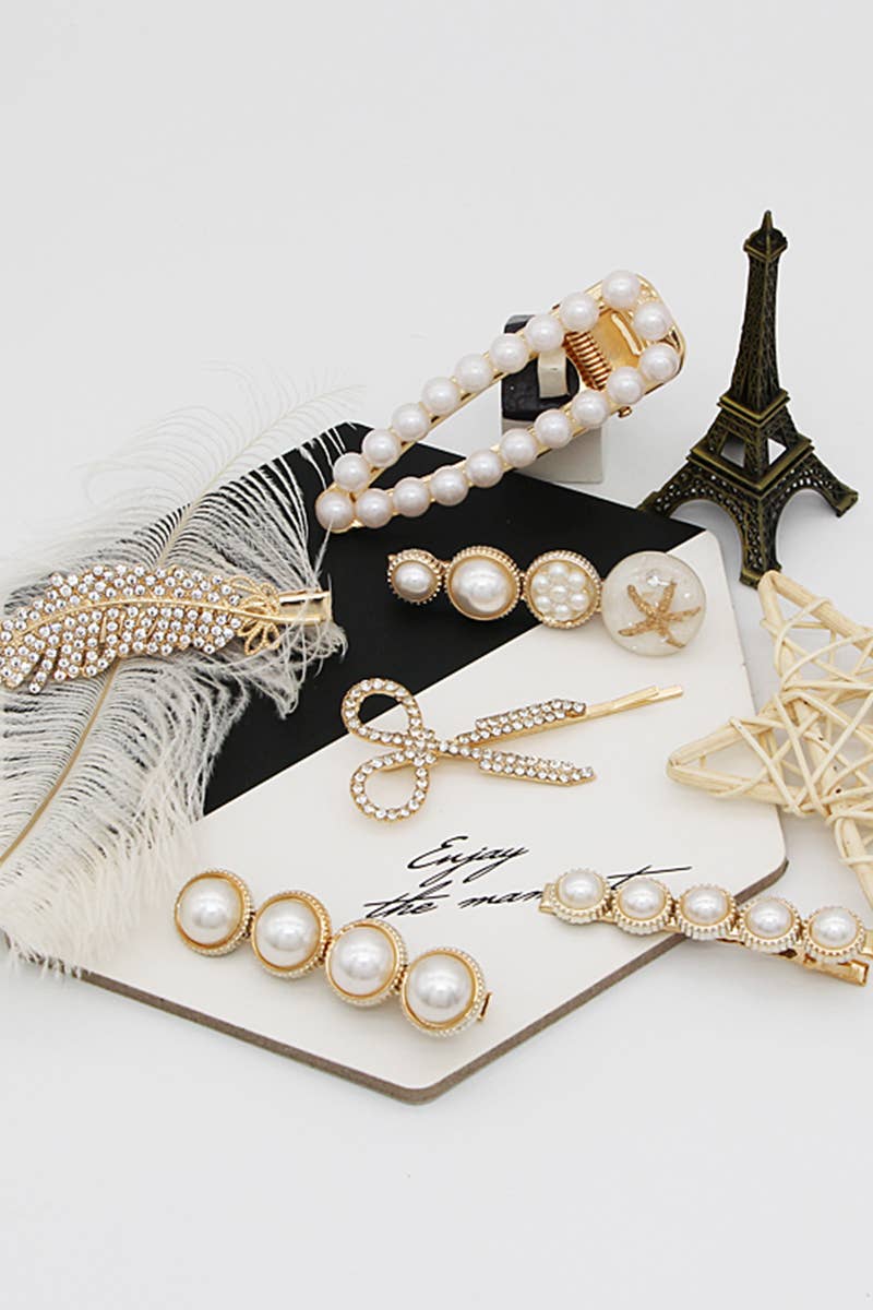 6PCS BOW FAUX PEARL DEARL DECOR HAIR CLIP_CWAHA0158