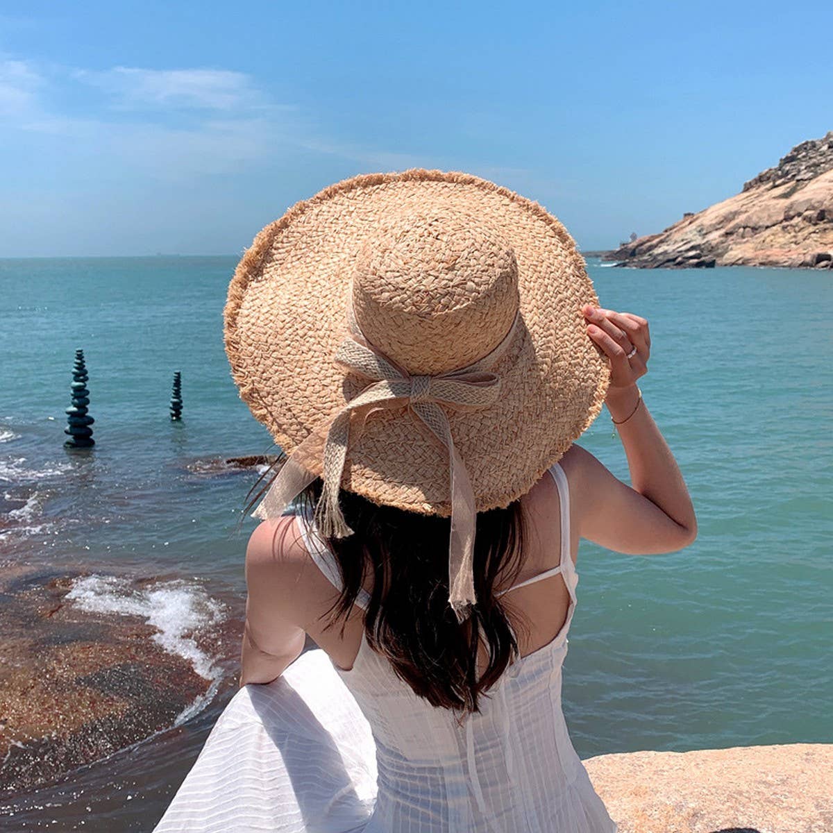 SUMMER LITERARY FUR EDGED SUN HAT_CWAH3396