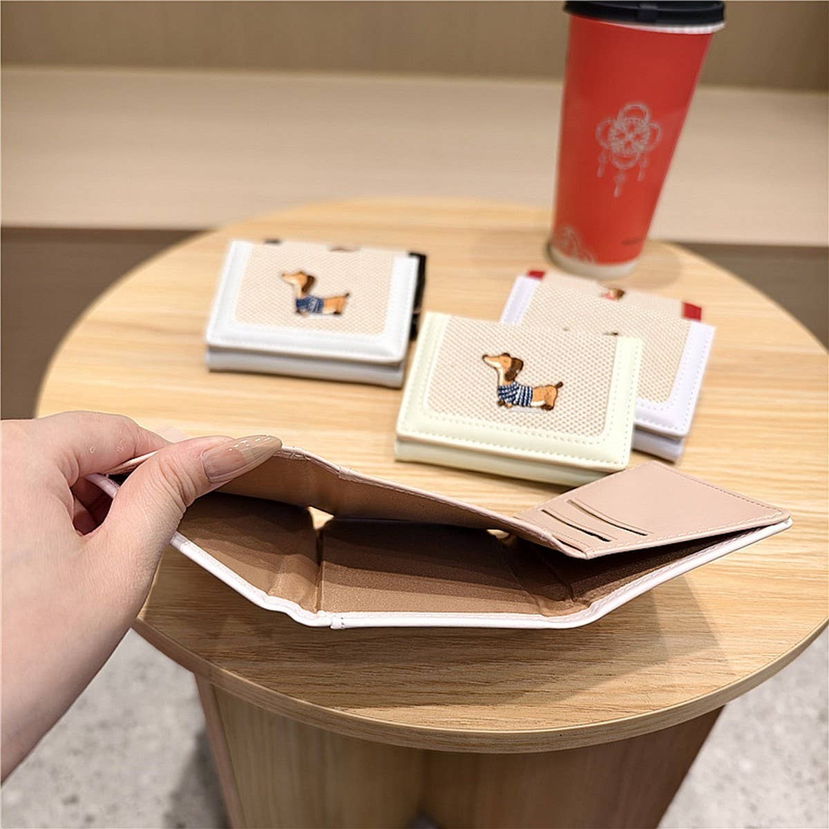 Cute Embroidered Dachshund Tricolor Trifold Wallet_Cwab06209