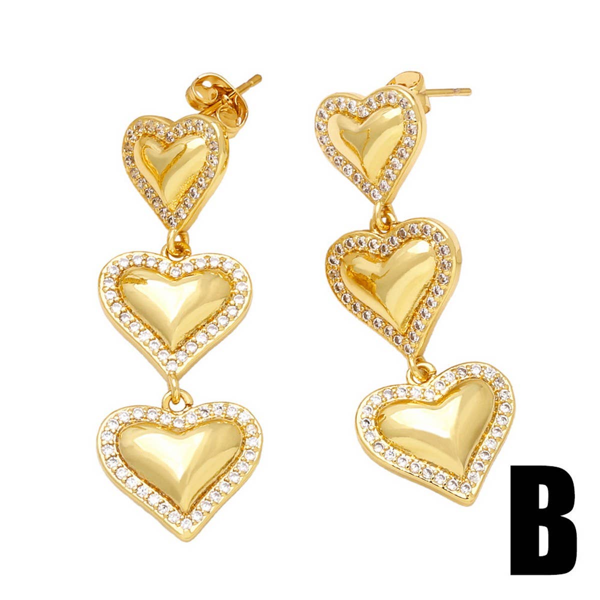 GOLD PLATED HEART SHAPED PENDANT EARRINGS_CWAJE0992