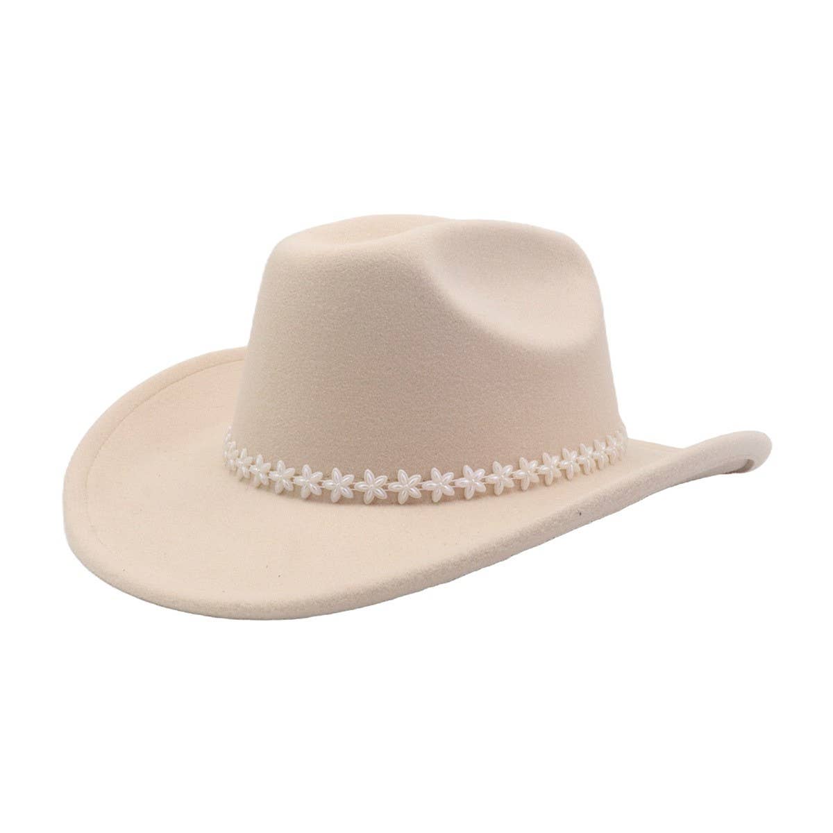 BROWN COWBOY FELT HAT WITH DAISY FLOWER TRIM_CWAH04453