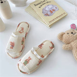 Vintage Lace Rabbit Bear Open Toe Home Slippers_Cwmm2978