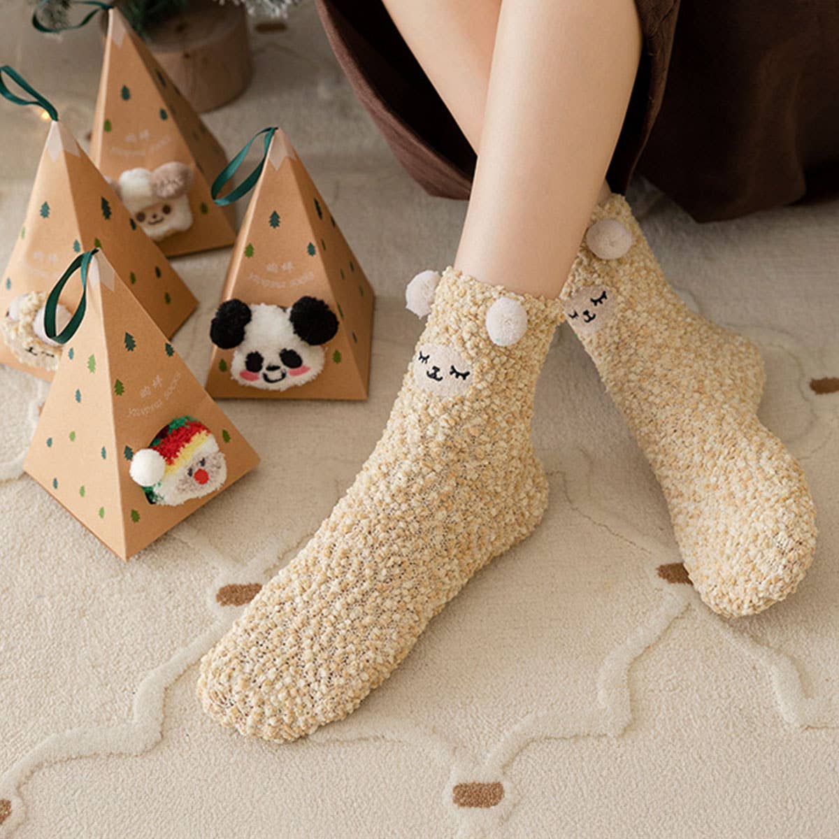 SANTA CLAUS FUZZY CHRISTMAS SOCKS GIFTS FOR WOMEN_CWMS0766