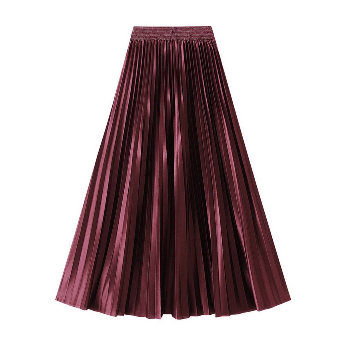 SLIMMING SHINY HIGH WAIST PLEATED MIDI SKIRT_CWBMS0329