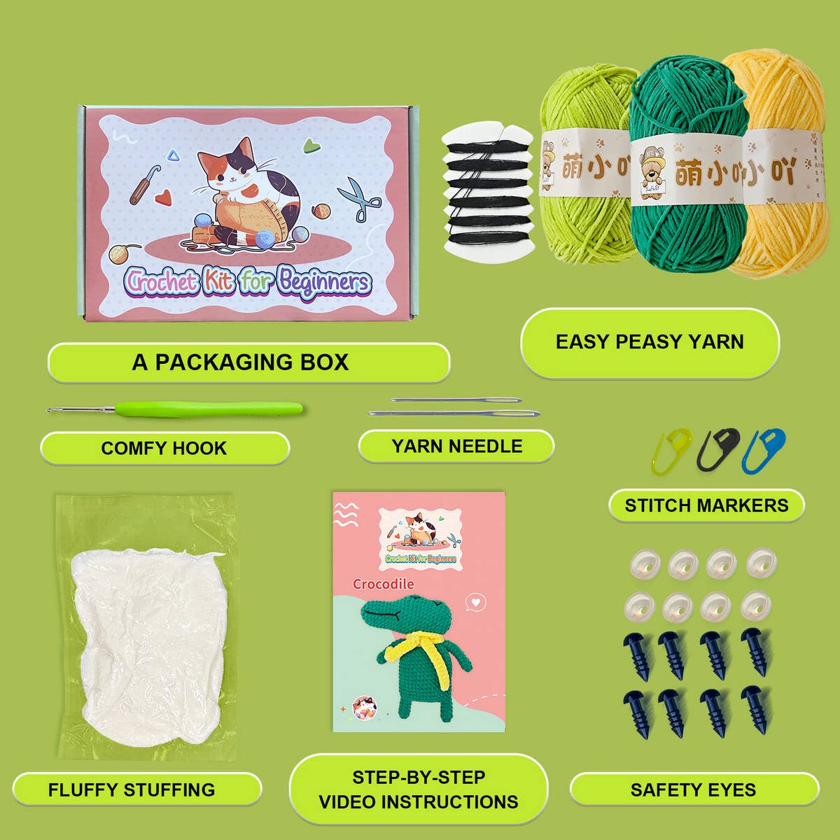 HANDMADE CROCODILE DOLL CROCHET MATERIAL KIT_CWMM1873