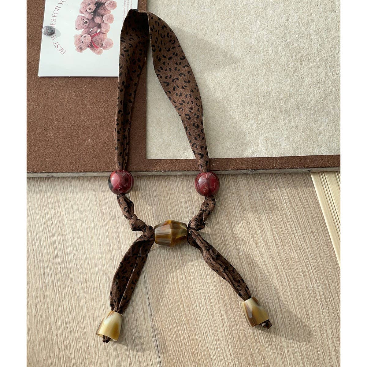 Leopard Beaded Silk Scarf Necklace Vintage_Cwaha08036