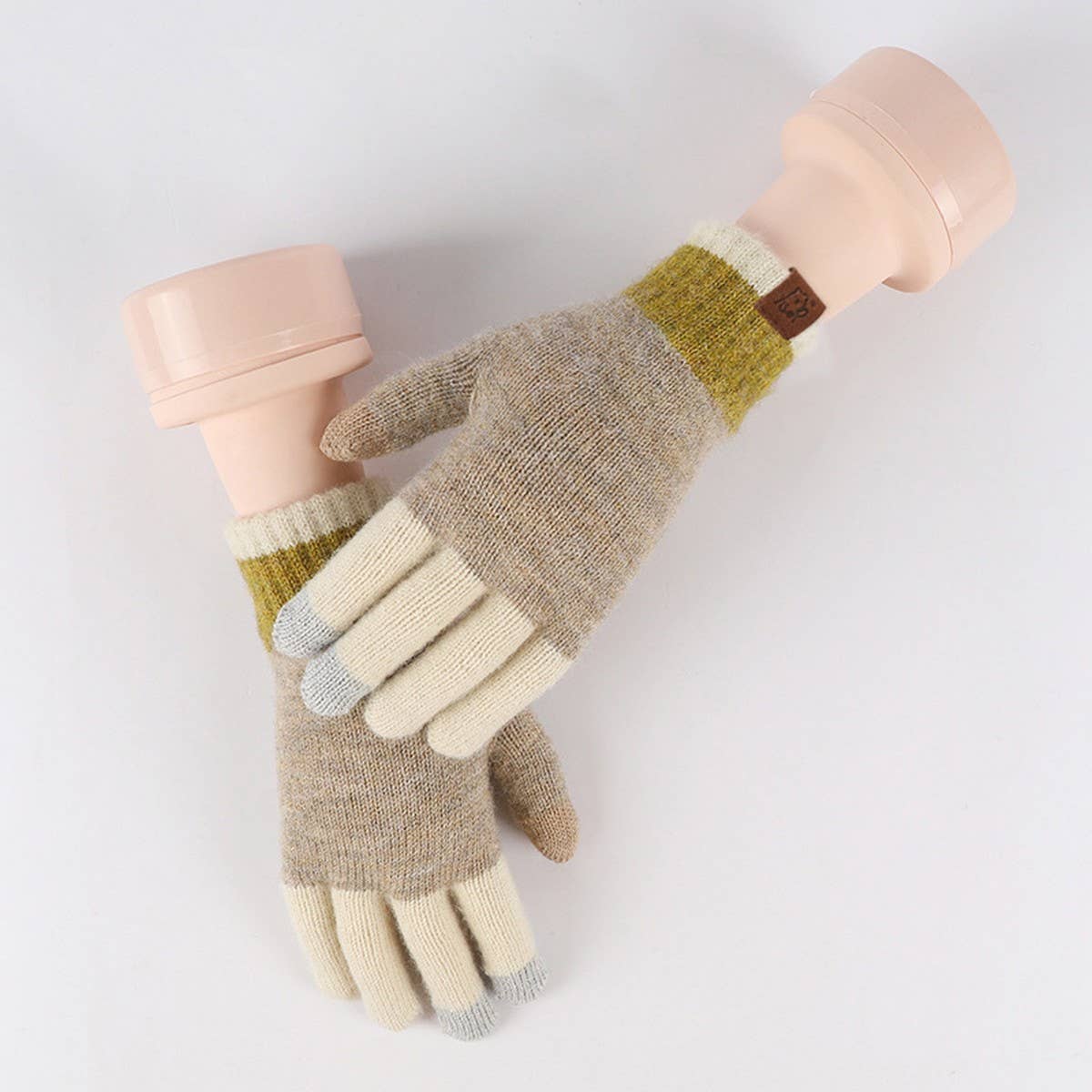 KNITTED FLEECE PLAID TOUCH SCREEN WARM GLOVES_CWAG0371