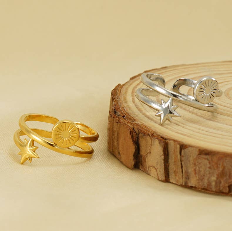 18K Stainless Steel Star Cold Wind Double Ring_Cwaje2744