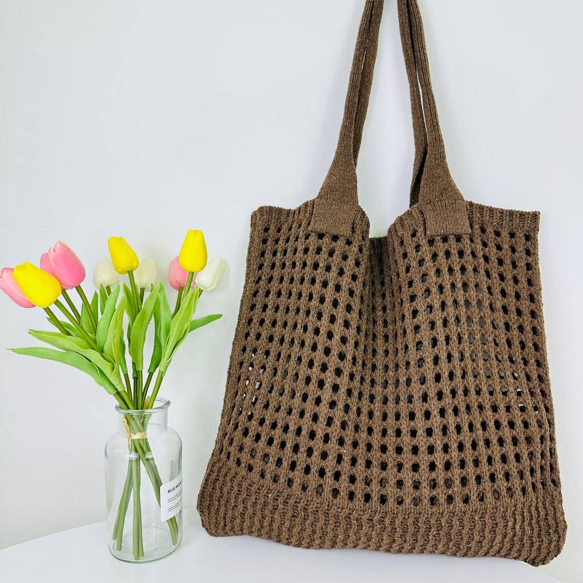 Cwab5059_Solid Color Hollow Bag Single Shoulder Woven Bag