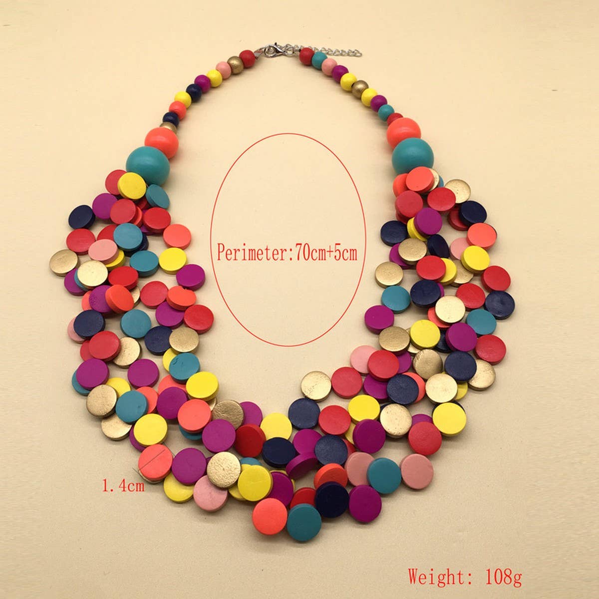 COLORFUL WOODEN BEADS MULTI LAYERED BEADED NECKLACE_CWMM4973