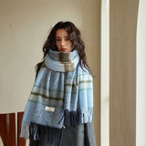 BLUE PLAID FAUX CASHMERE SCARF WINTER WARM_CWASC2337