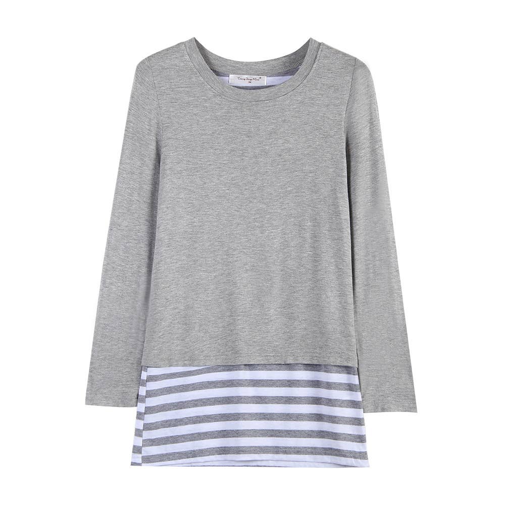Two Fake Crew-Neck Stretch Striped T-Shirt