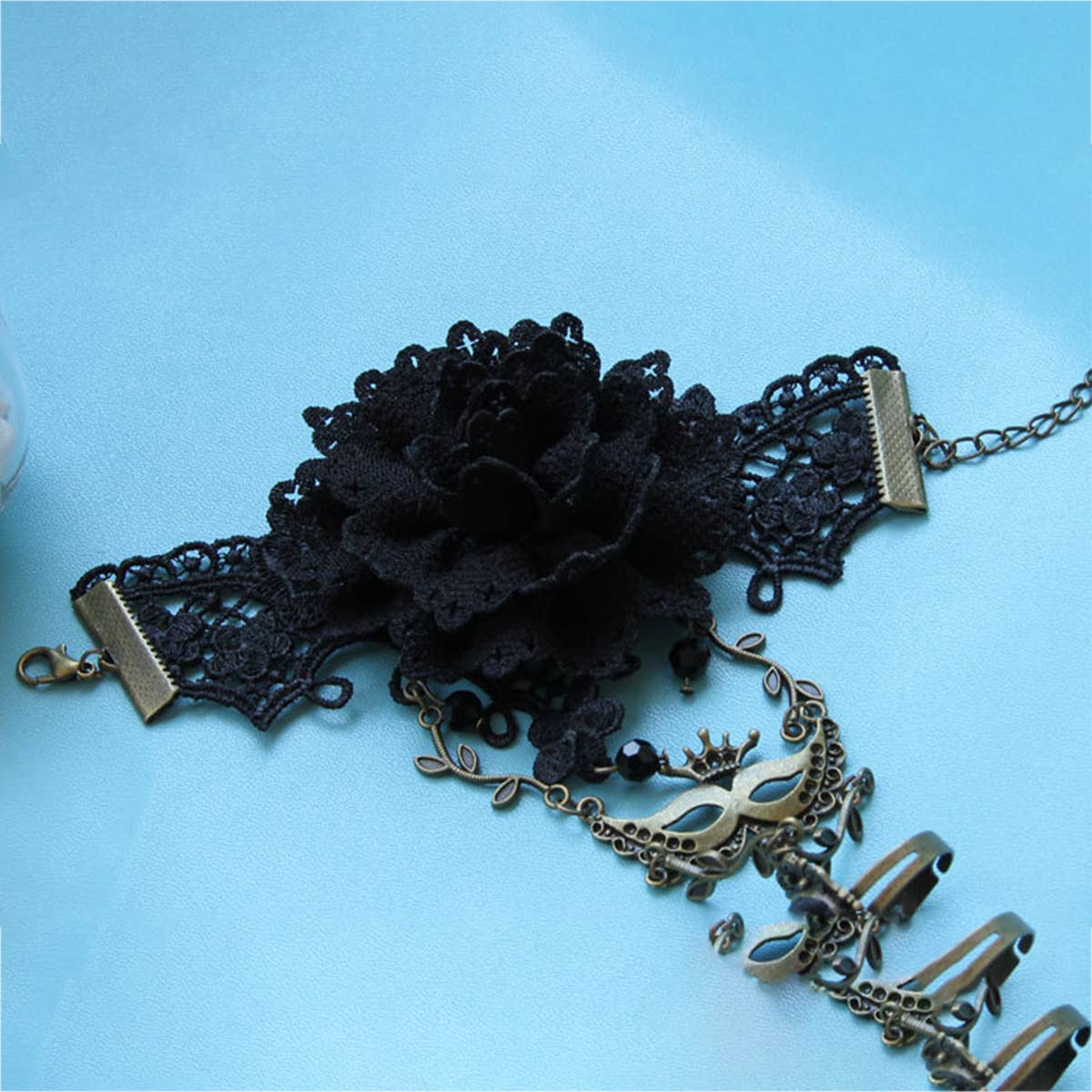 HALLOWEEN FLOWER CRYSTAL LACE BRACELET WITH RING_CWMM0162