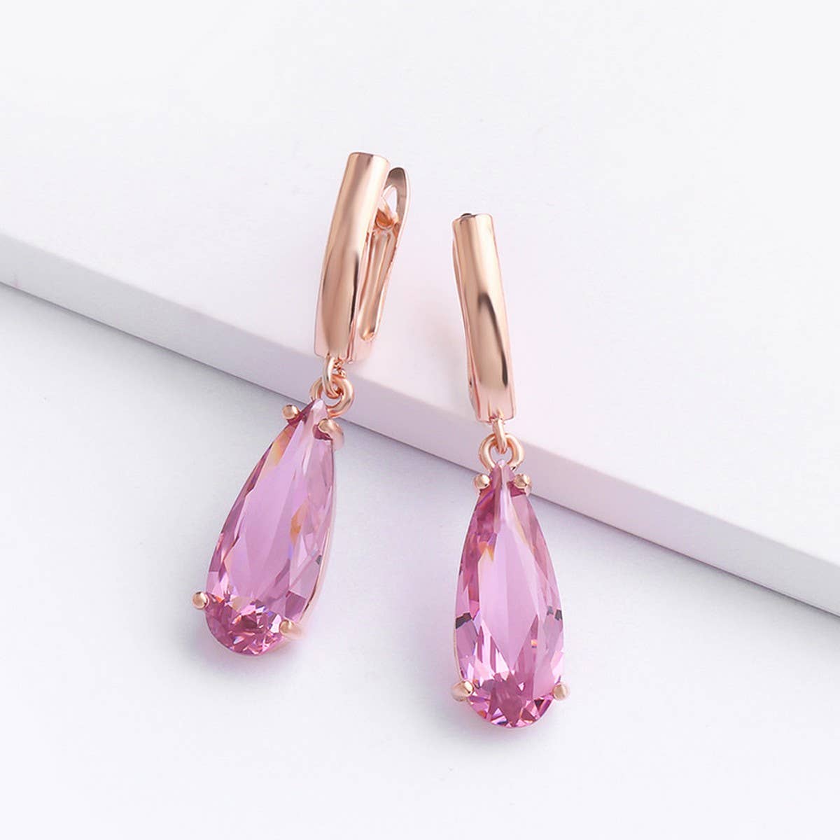 Zircon Jewelry Rose Gold Water Drop Earrings_Cwaje1017