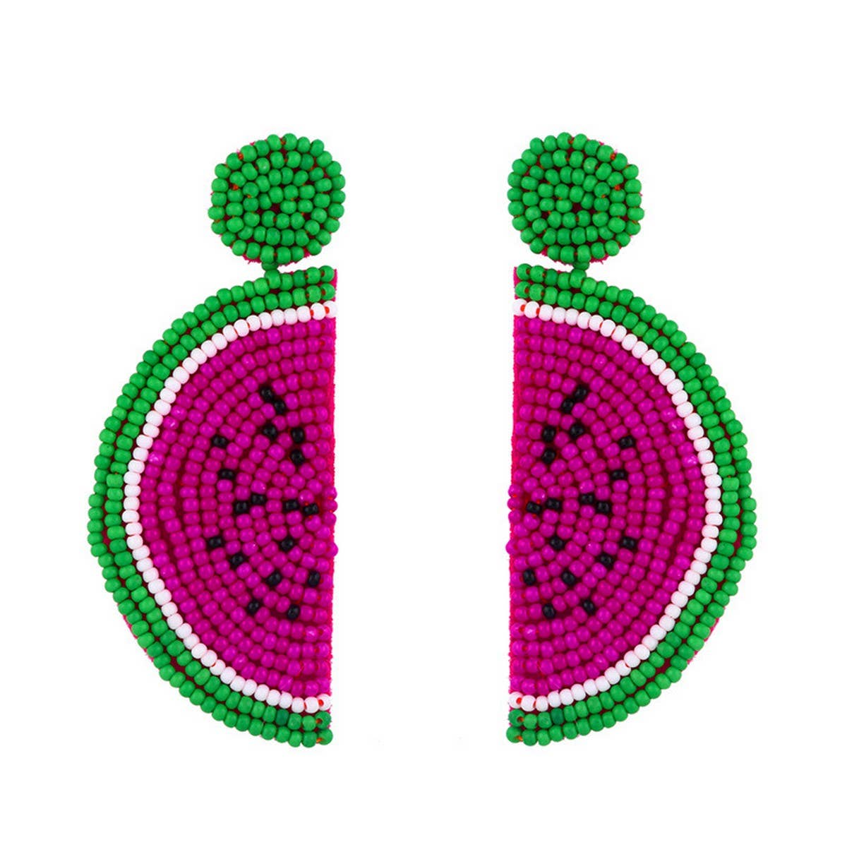 RICE BEAD WOVEN WATERMELON EARRINGS FRUIT EARRINGS_CWAJE0995