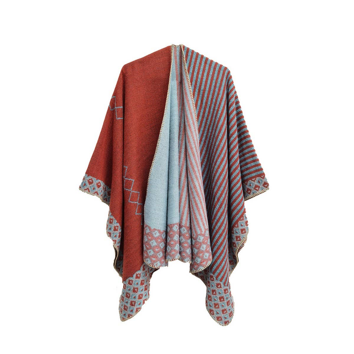 SIMPLE SPLIT SHAWL WITH DIAMOND GEOMETRIC PATTERN_CWASC0289