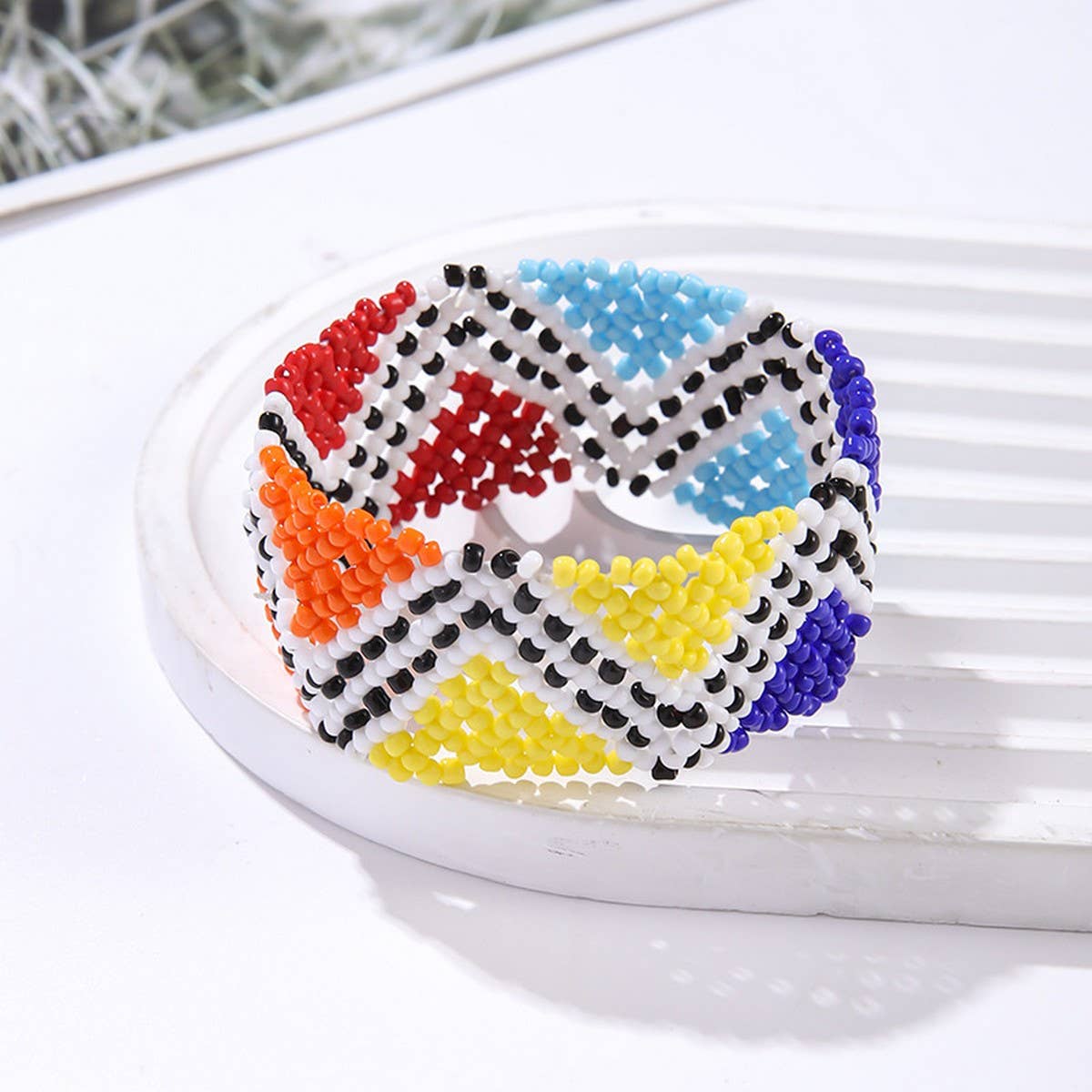 ETHNIC RICE BEAD WOVEN COLORFUL WIDE BRACELET_CWMM3528